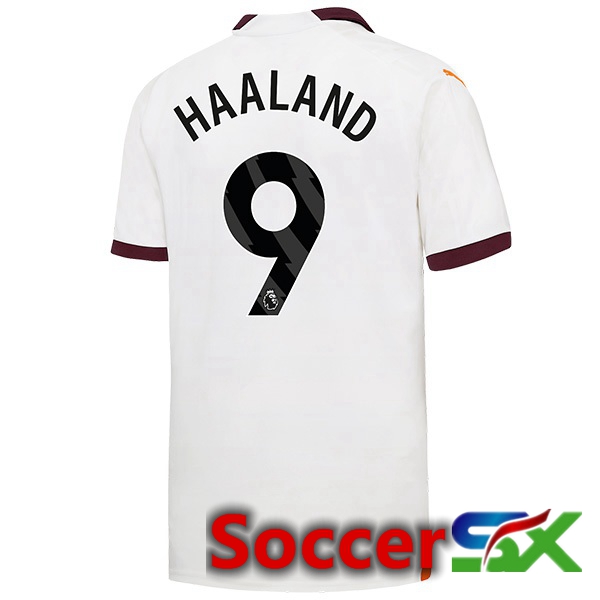 Manchester City (Erling Haaland 9) Away Soccer Jersey White 2023/2024