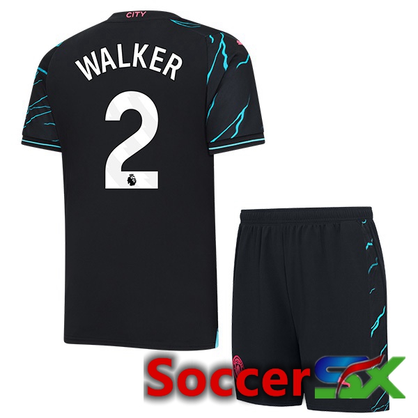 Manchester City (Kyle Walker 2) Kids Third Soccer Jersey Blue Black 2023/2024