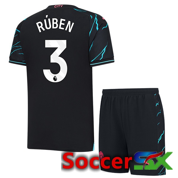 Manchester City (Ruben Dias 3) Kids Third Soccer Jersey Blue Black 2023/2024