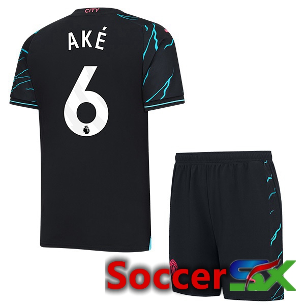 Manchester City (Nathan Ake 6) Kids Third Soccer Jersey Blue Black 2023/2024