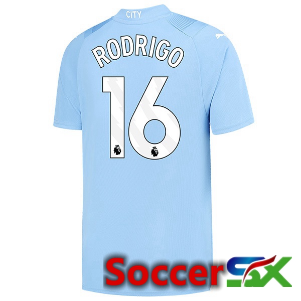 Manchester City (Rodrigo 16) Home Soccer Jersey Blue 2023/2024