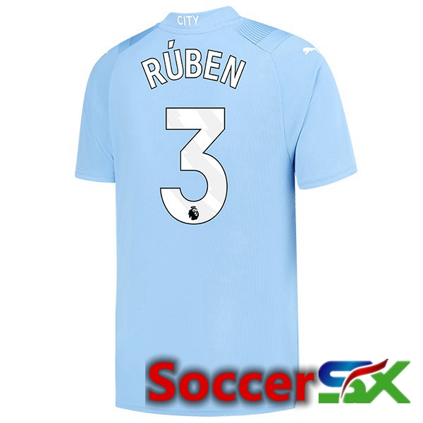 Manchester City (Ruben Dias 3) Home Soccer Jersey Blue 2023/2024