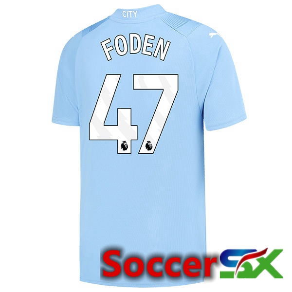 Manchester City (Phil Foden 47) Home Soccer Jersey Blue 2023/2024