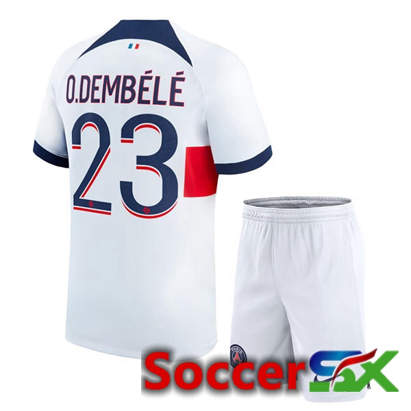 Paris PSG (O.Dembélé 23) Kids Away Soccer Jersey White 2023/2024