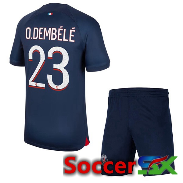 Paris PSG (O.Dembélé 23) Kids Home Soccer Jersey Blue Royal 2023/2024