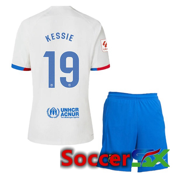 FC Barcelona (KESSIE 19) Kids Away Soccer Jersey White 2023/2024