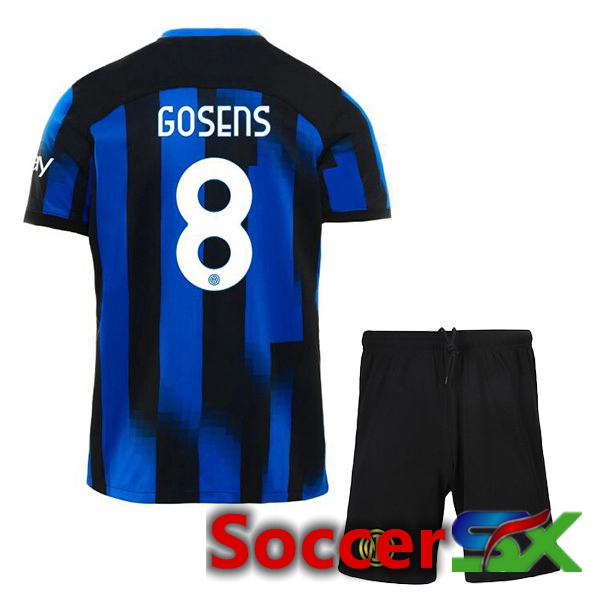 Inter Milan (GOSENS 8) Kids Home Soccer Jersey Blue 2023/2024