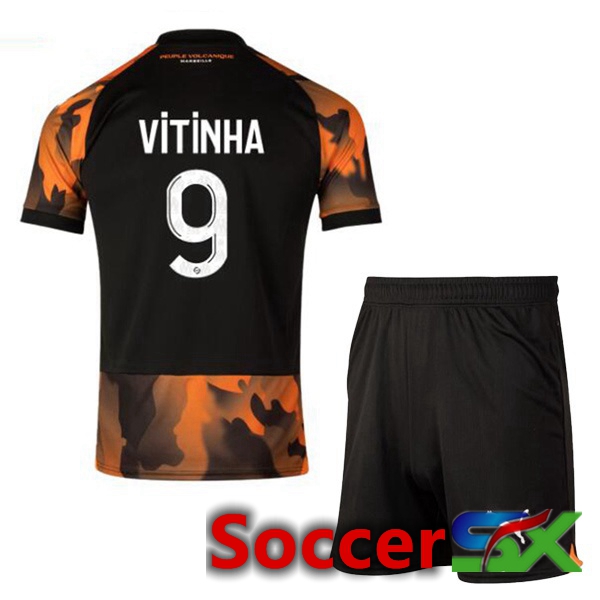 Marseille OM (VITINHA 9) Kids Soccer Jersey Third Black Yellow 2023/2024