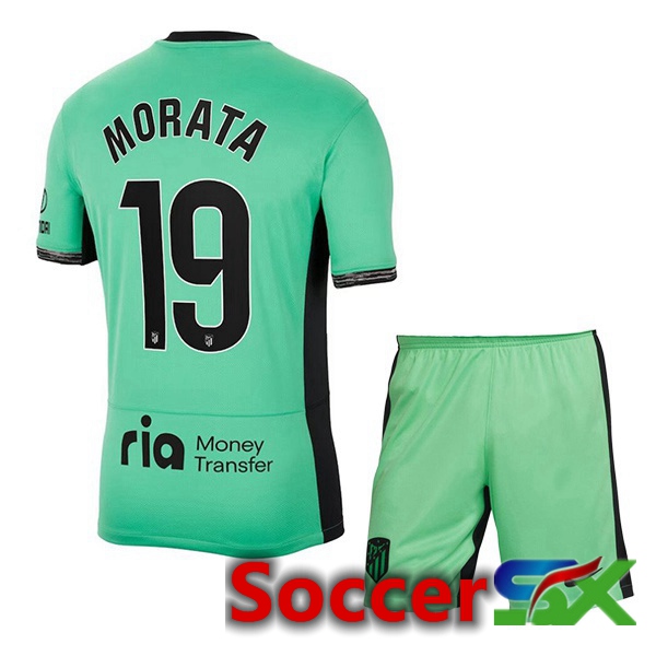 Atletico Madrid (Morata 19) Kids Soccer Jersey Third Green 2023/2024