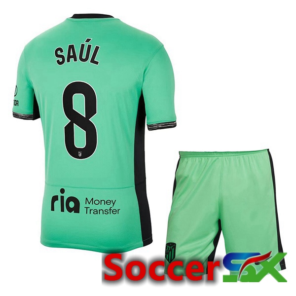 Atletico Madrid (Saúl 8) Kids Soccer Jersey Third Green 2023/2024