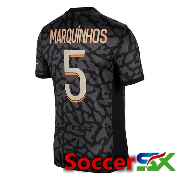 Paris PSG (Marquinhos 5) Soccer Jersey Third Black 2023/2024