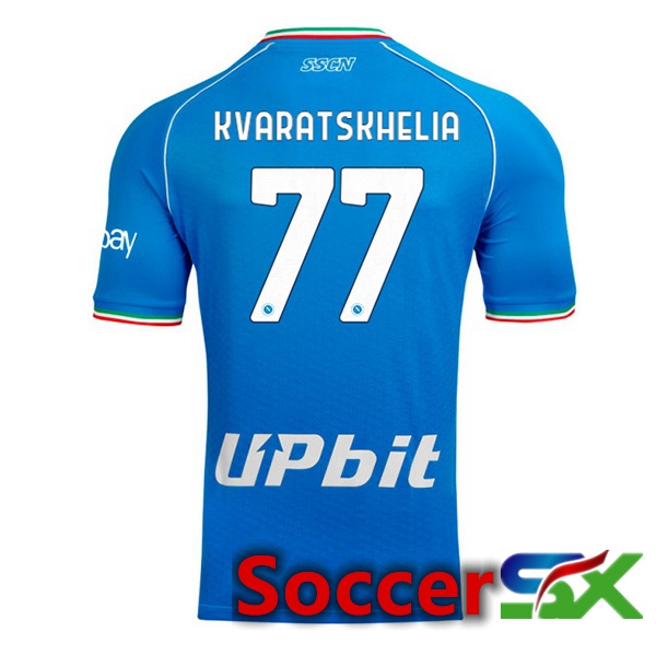 SSC Napoli (Khvicha Kvaratskhelia 77) Soccer Jersey Home Blue 2023/2024