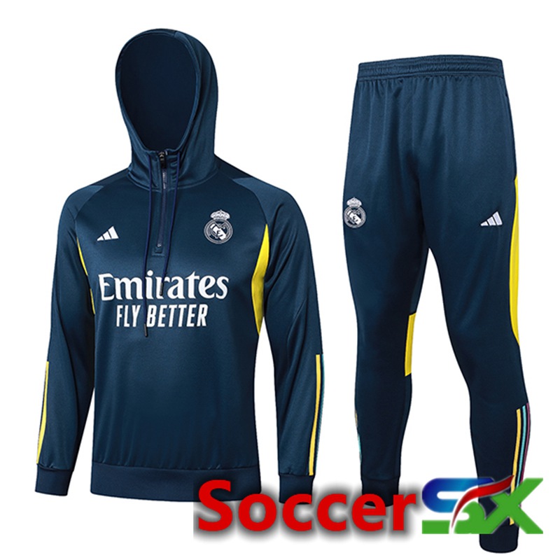 Real Madrid Training Tracksuit Hoodie Windbreaker Blue/Yellow 2023/2024