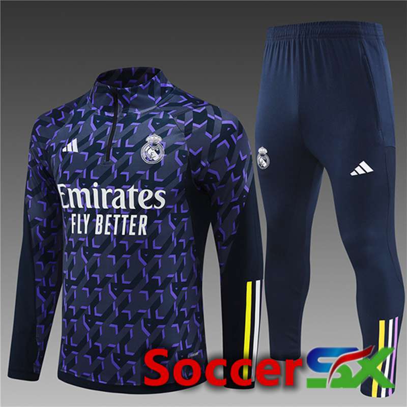 Real Madrid Kids Training Tracksuit Suit Purple/Black 2024/2025