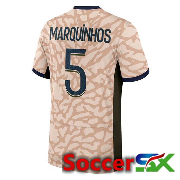 Paris PSG (Marquinhos 5) Soccer Jersey Fourth Pink 2023/2024