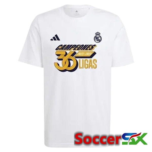 Real Madrid Soccer Jersey T-Shirt 36 LIGAS Champions Cotton White 2024/2025