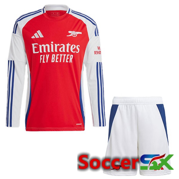 Arsenal Kids Home Soccer Jersey Long sleeve Red White 2024/2025