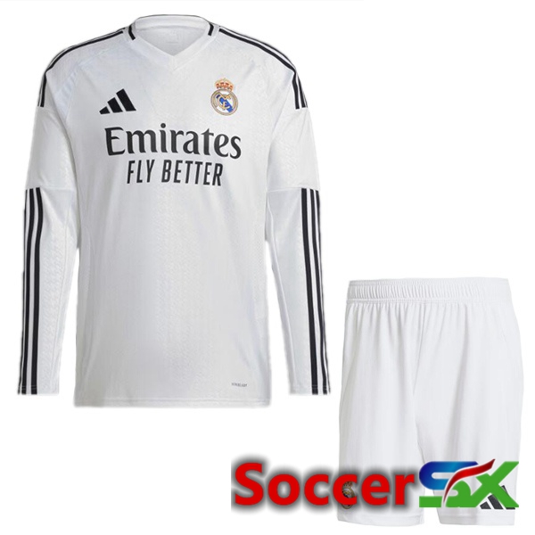 Real Madrid Kids Home Soccer Jersey Long sleeve White 2024/2025