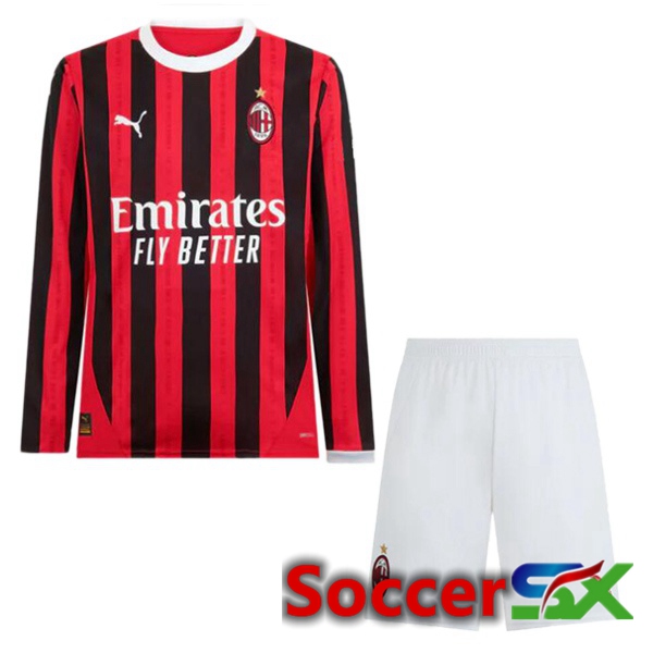 AC Milan Kids Home Soccer Jersey Long sleeve Red Black 2024/2025