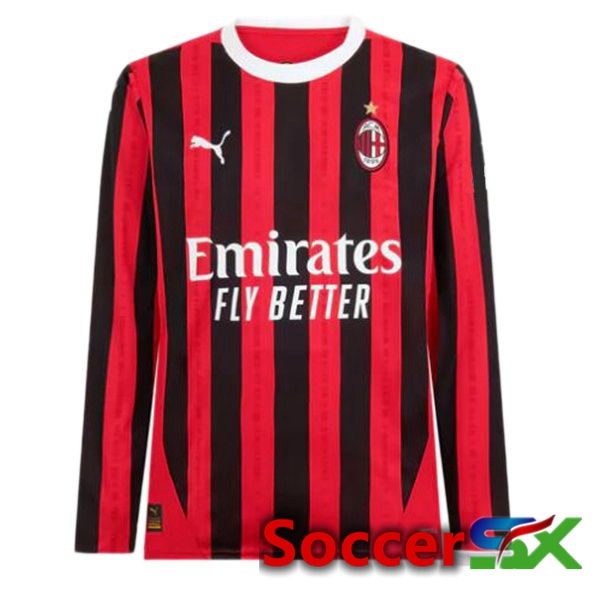 AC Milan Home Soccer Jersey Long sleeve Red Black 2024/2025