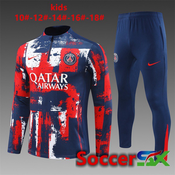 Paris PSG Kids kit Training Tracksuit Blue Royal Red 2024/2025