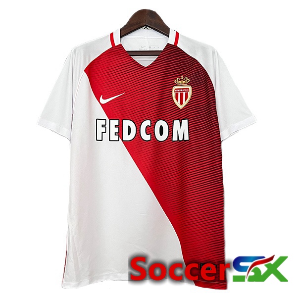 AS Monaco Retro Home Soccer Jersey White Red 2016-2017