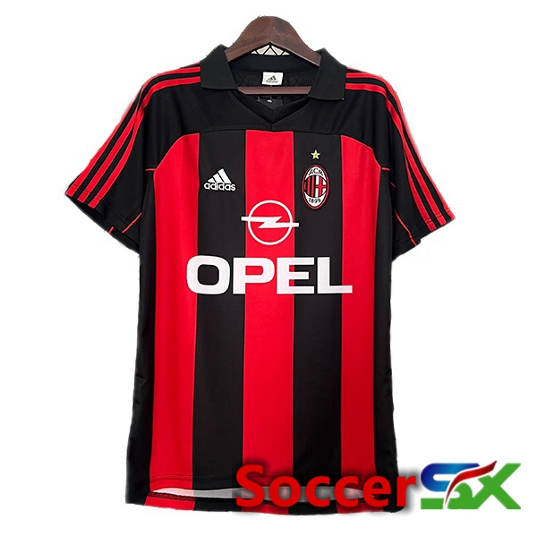 AC Milan Retro Home Soccer Jersey Black Red 2000-2002