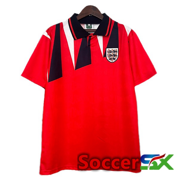 England Retro Away Soccer Jersey Red 1992