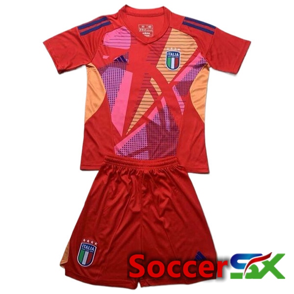 Italy Kids Goalkeeper Soccer Jersey Red UEFA Euro 2024