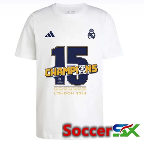 Real Madrid Soccer Jersey T-Shirt Champions 15 White 2024/2025