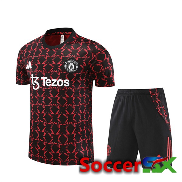 Manchester United kit Training T Shirt + Shorts Black Red 2024/2025