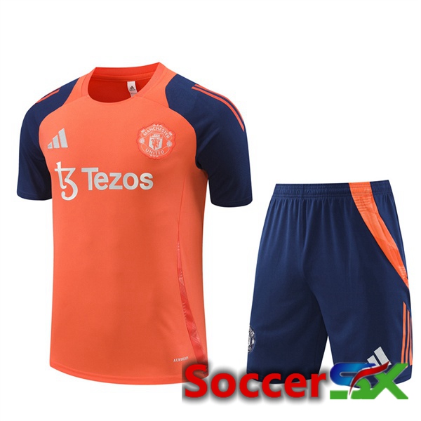 Manchester United kit Training T Shirt + Shorts Orange 2024/2025