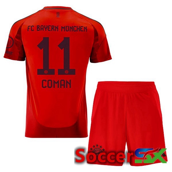 Bayern Munich (Coman 11) Kids Home Soccer Jersey Red 2024/2025