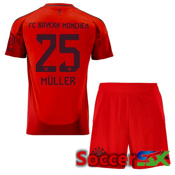 Bayern Munich (Müller 25) Kids Home Soccer Jersey Red 2024/2025