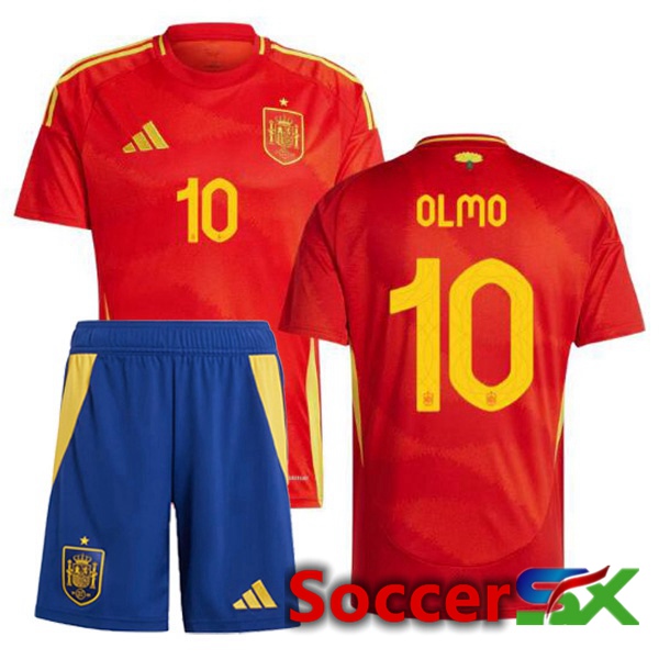 Spain (OLMO 10) Kids Home Soccer Jersey Red 2024/2025