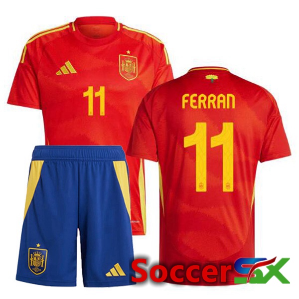 Spain (FERRAN 11) Kids Home Soccer Jersey Red 2024/2025