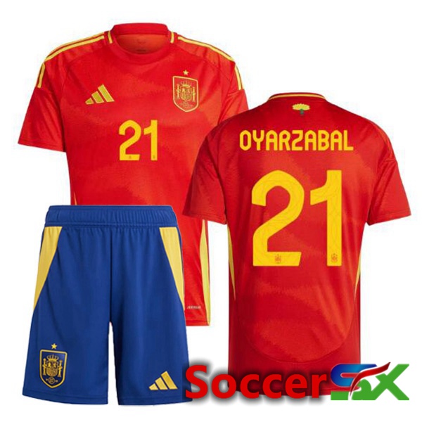 Spain (OYARZABAL 21) Kids Home Soccer Jersey Red 2024/2025