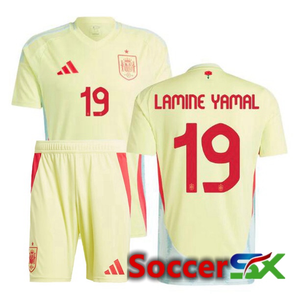 Spain (LAMINE YAMAL 19) Kids Away Soccer Jersey Yellow 2024/2025