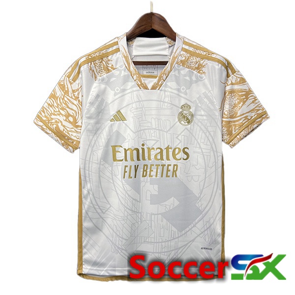 Real Madrid Soccer Jersey Special Edition White Yellow 2024/2025