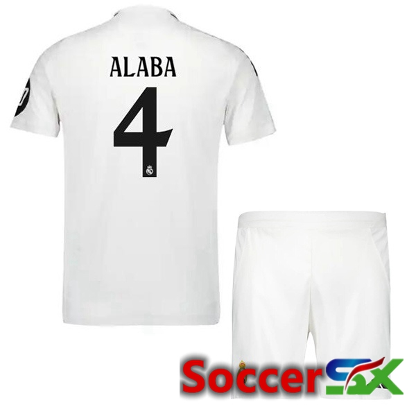 Real Madrid (Alaba 4) Kids Home Soccer Jersey White 2024/2025