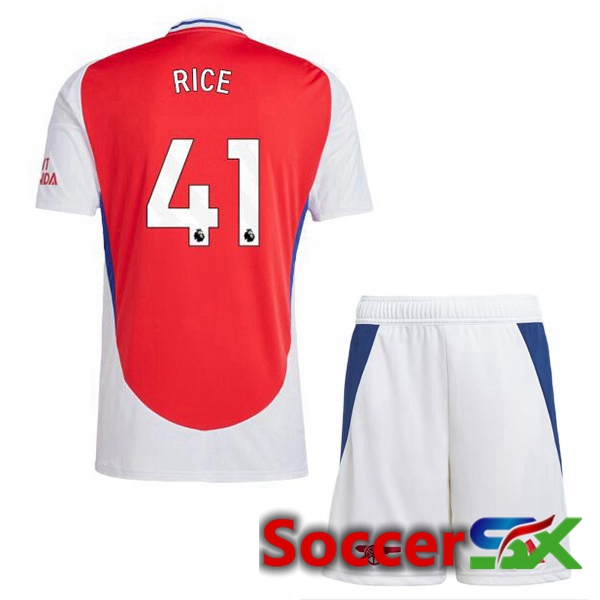 Arsenal (RICE 41) Kids Home Soccer Jersey Red White 2024/2025