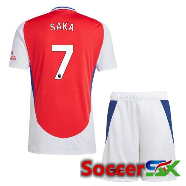 Arsenal (SAKA 7) Kids Home Soccer Jersey Red White 2024/2025