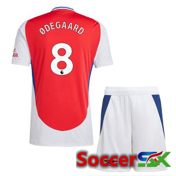 Arsenal (ØDEGAARD 8) Kids Home Soccer Jersey Red White 2024/2025