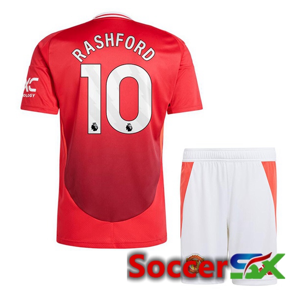 Manchester United (Rashford 10) Kids Home Soccer Jersey Red 2024/2025