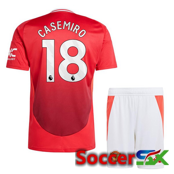 Manchester United (Casemiro 18) Kids Home Soccer Jersey Red 2024/2025