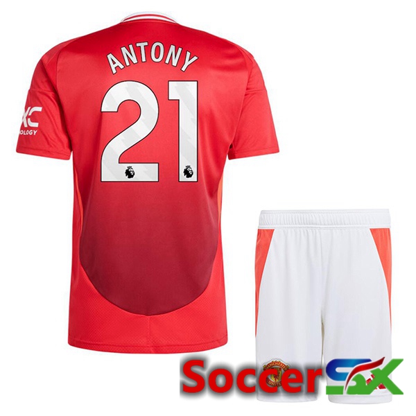 Manchester United (Antony 21) Kids Home Soccer Jersey Red 2024/2025