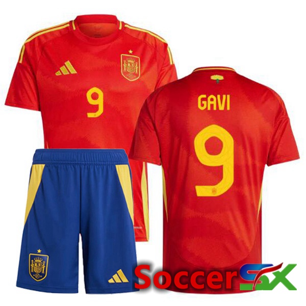 Spain (GAVI 9) Kids Home Soccer Jersey Red UEFA Euro 2024