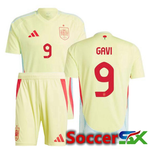 Spain (GAVI 9) Kids Away Soccer Jersey Yellow UEFA Euro 2024