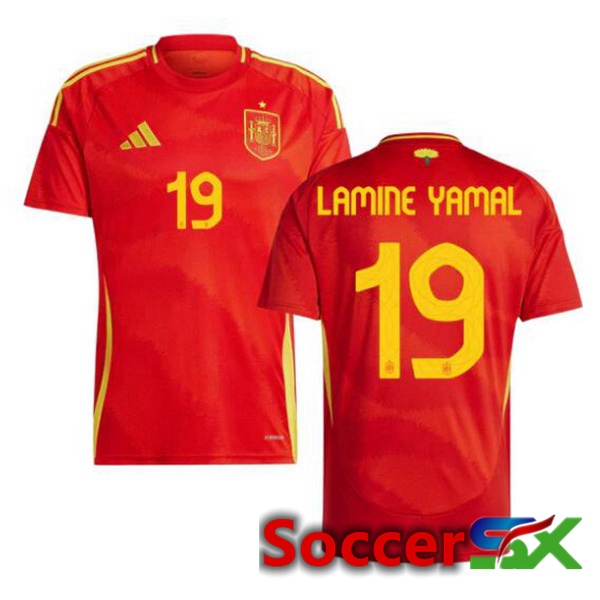 Spain (LAMINE YAMAL 19) Home Soccer Jersey Red UEFA Euro 2024