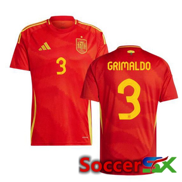 Spain (GRIMALDO 3) Home Soccer Jersey Red UEFA Euro 2024